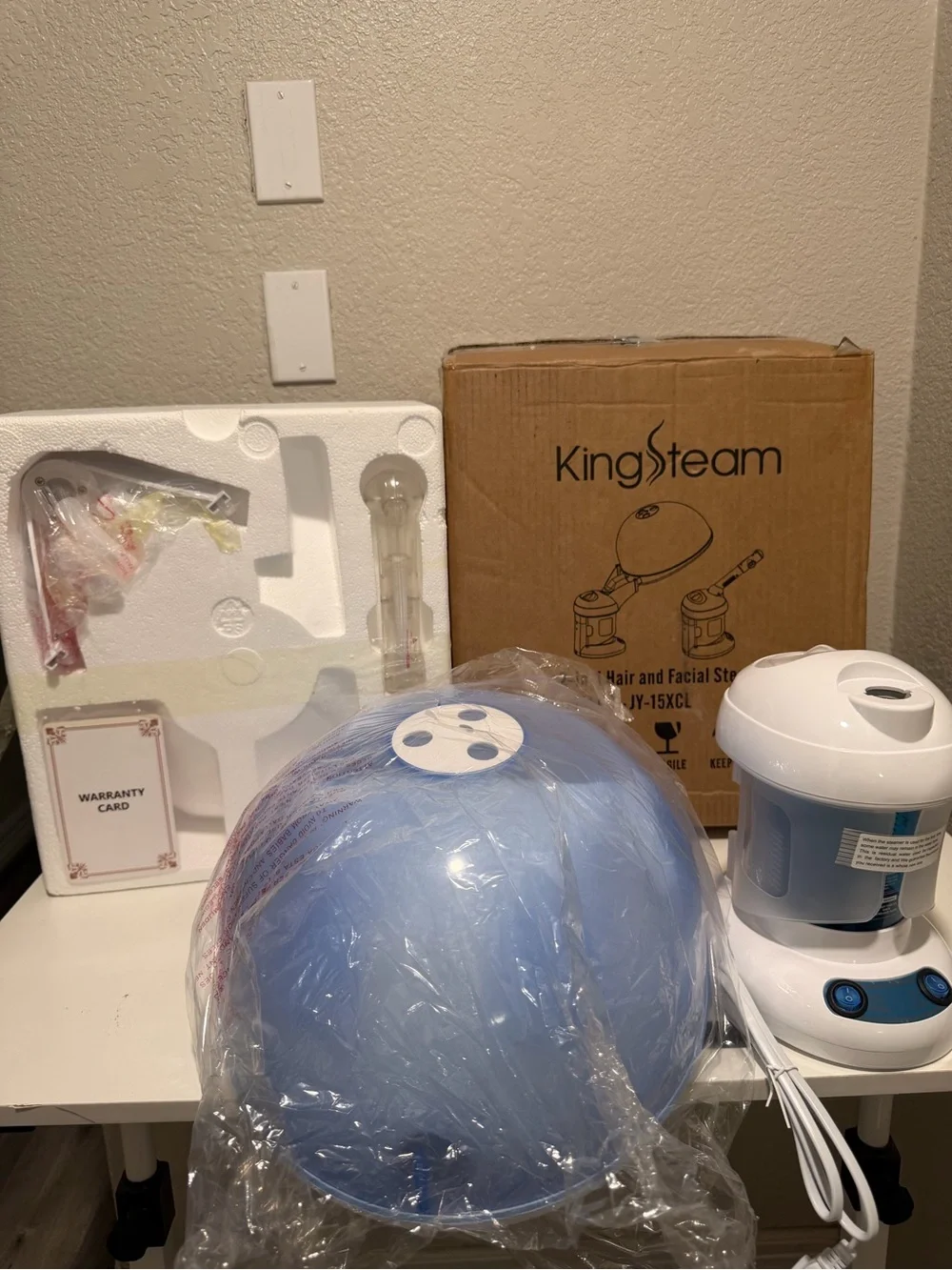 Home Salon Hair Steamer Hood - White Blue Hair Spa Accessory